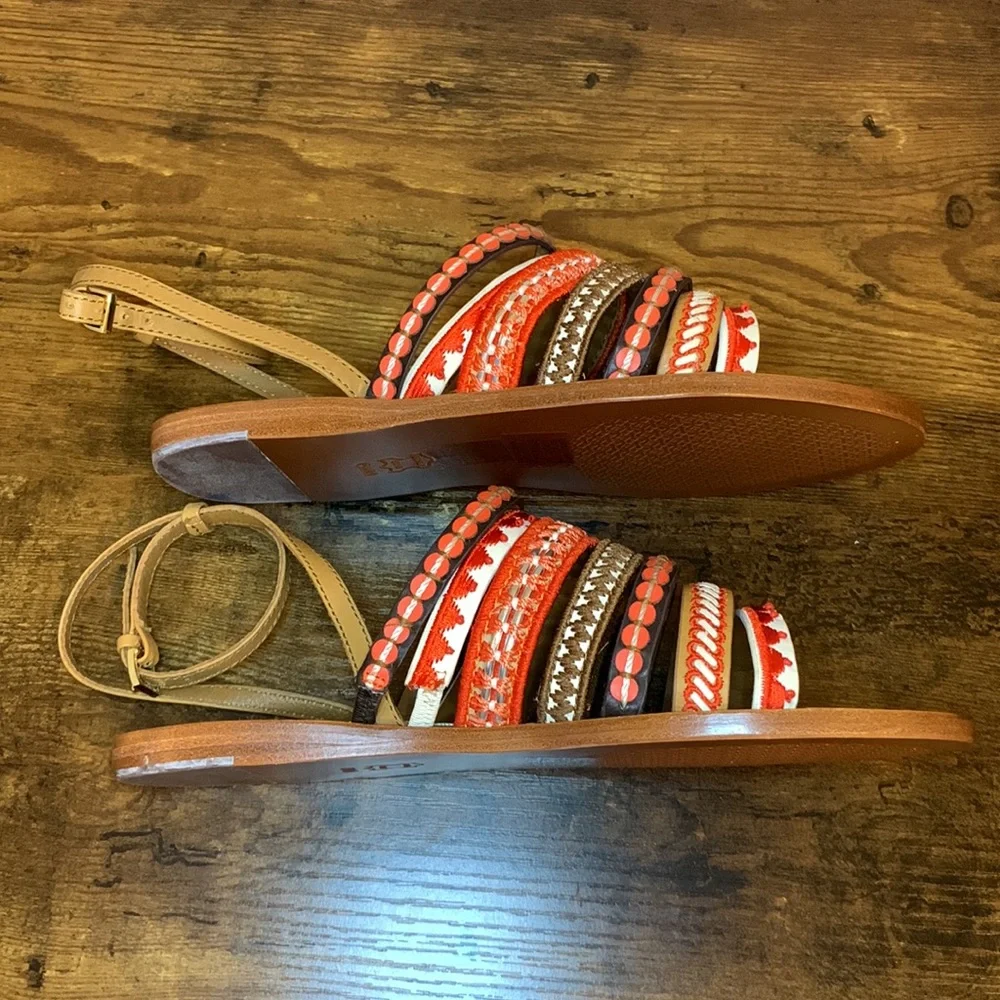 Tory Burch embroidered Poppy red multi sandals 6.5